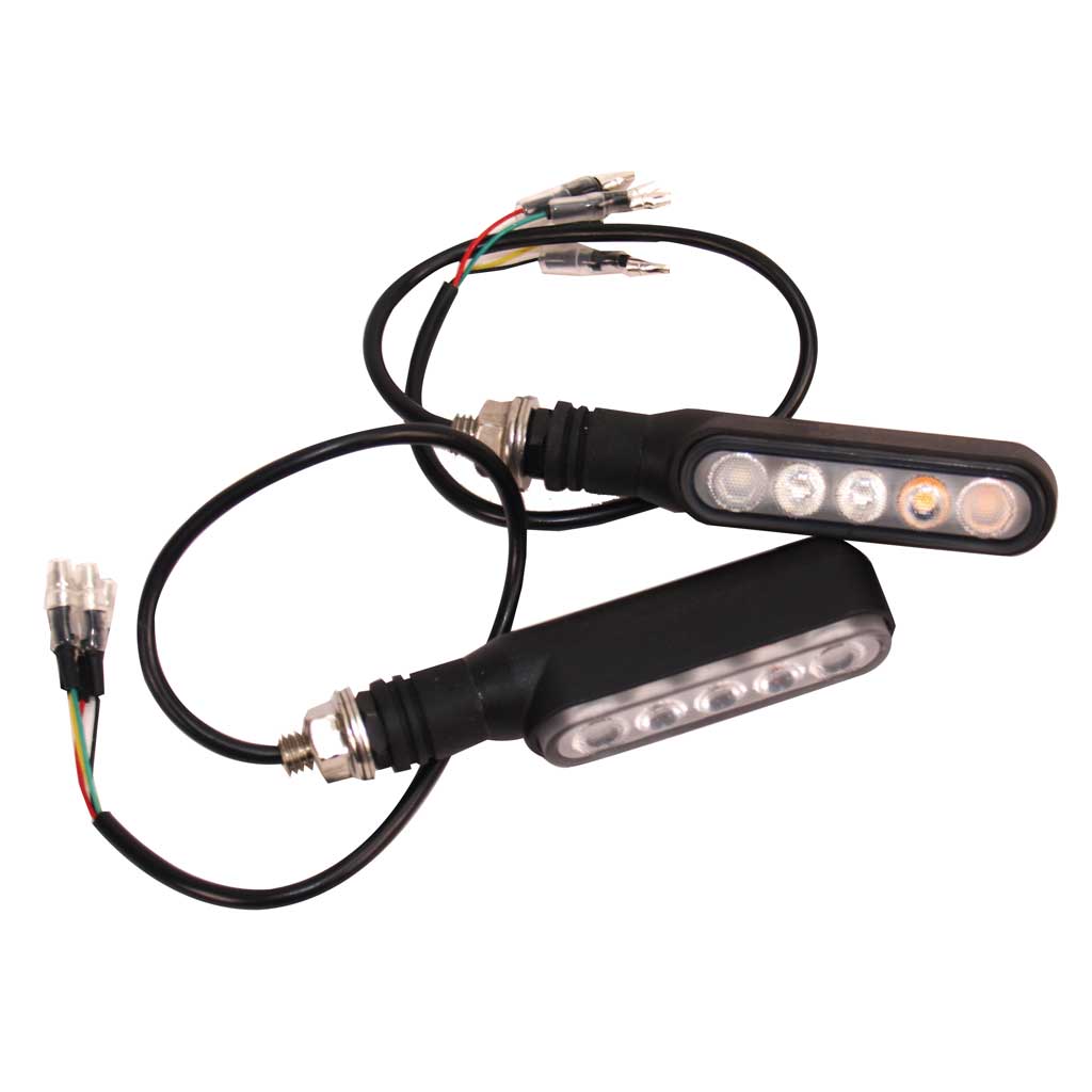 Pair of Rear LED indicators with built in flasher units and stop and tail light functions for Motorcycle use