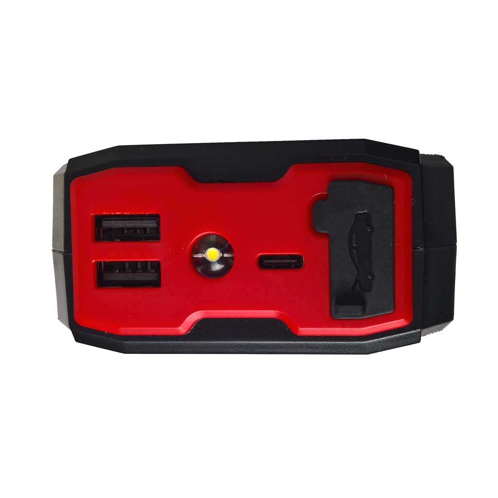 Motorcycle jump starter & power pack with LED flashlight & carry case
