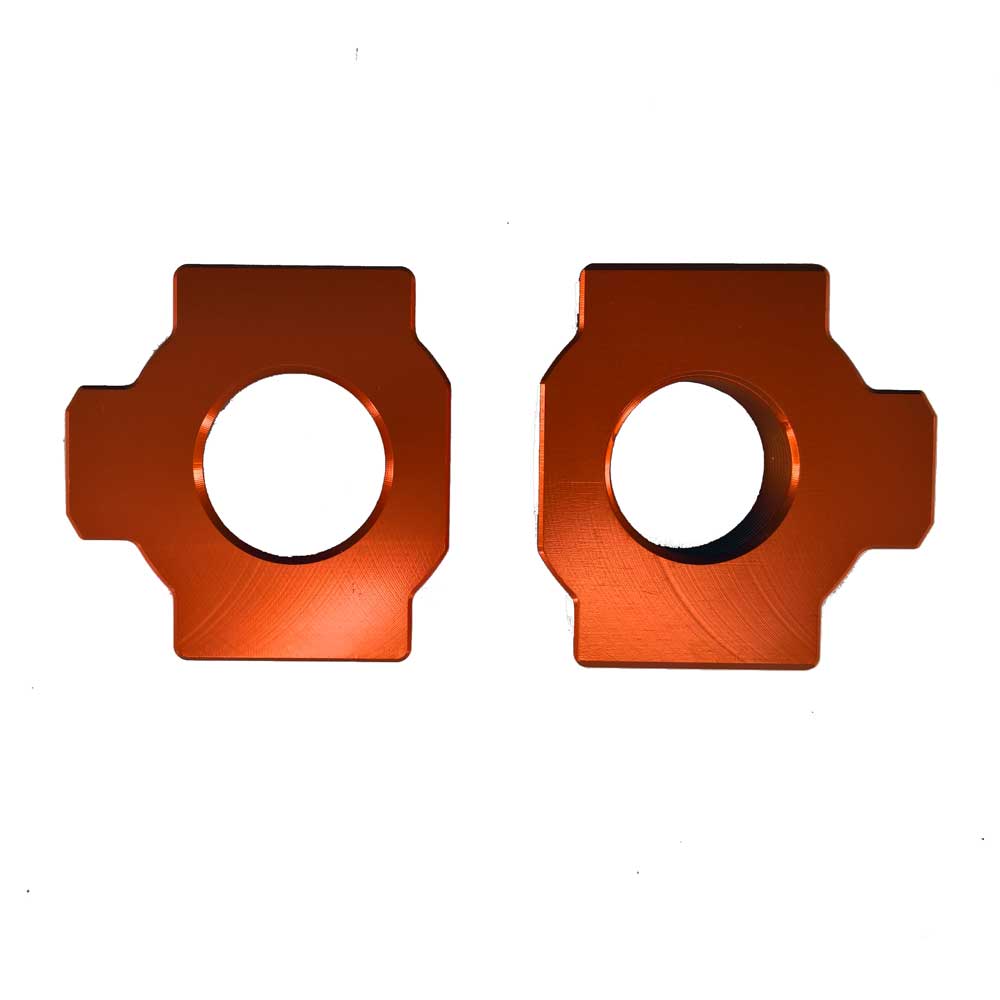 Orange Anodised Aluminium Alloy Chain Adjuster Block kit to fit KTM models listed