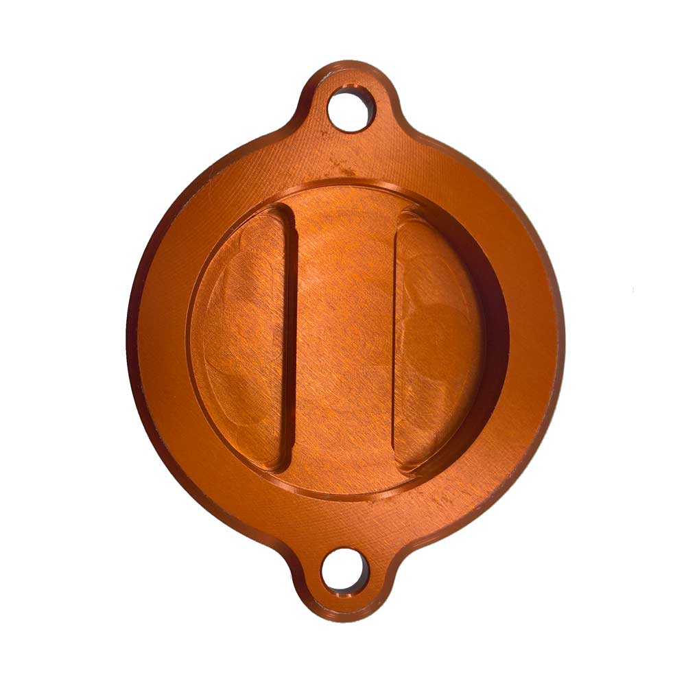 Anodised Orange CNC Oil Filter Cover to fit KTM models listed