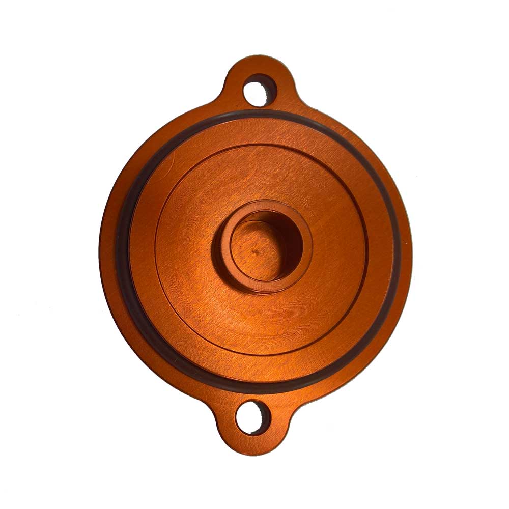 Anodised Orange CNC Oil Filter Cover to fit KTM models listed