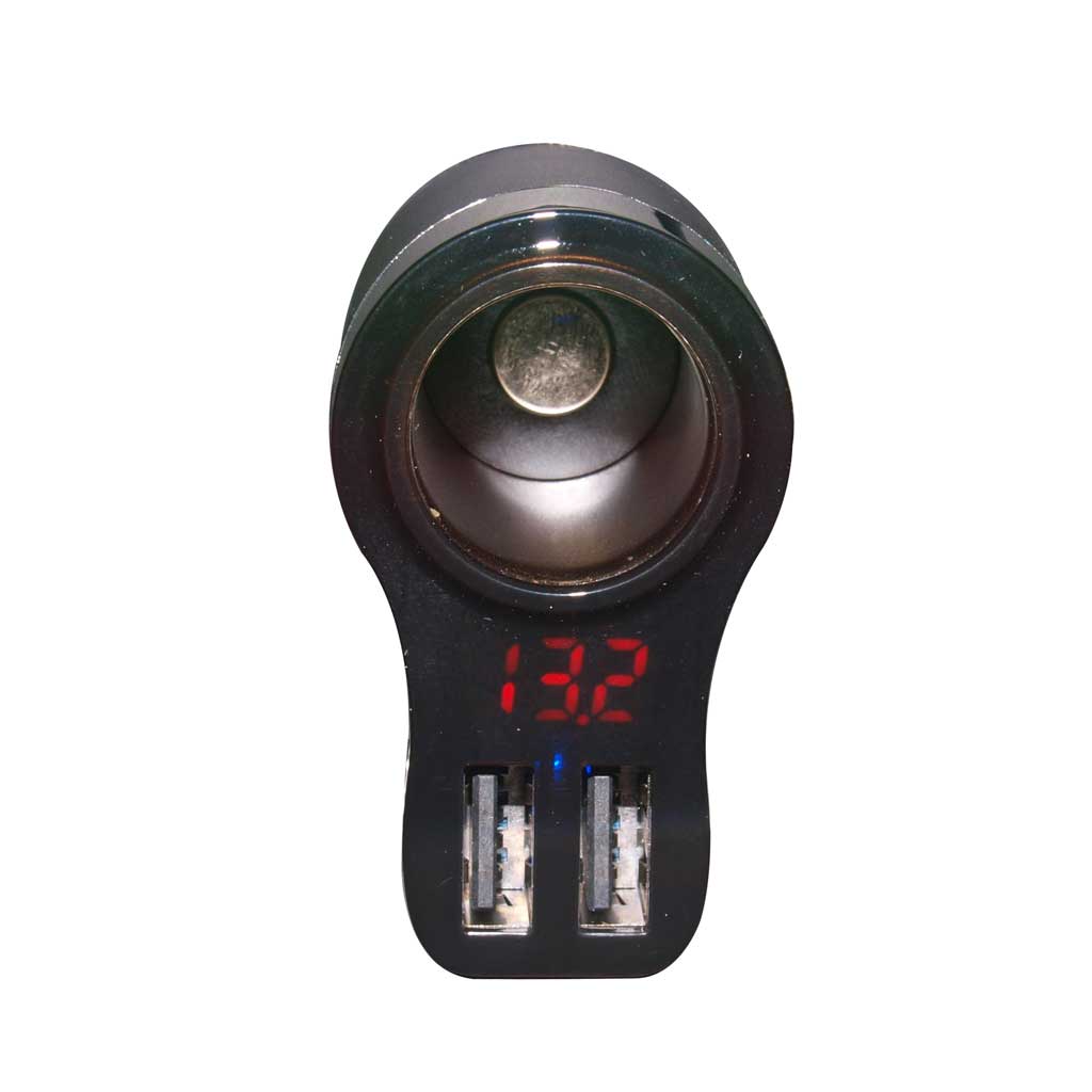 Twin USB adapter for cigarette lighter with pass-through cigarette lighter socket