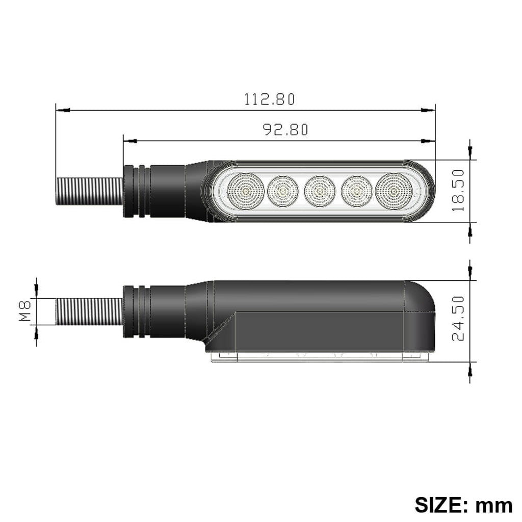 Pair of Rear LED indicators with built in flasher units and stop and tail light functions for Motorcycle use