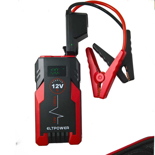 Motorcycle jump starter & power pack with LED flashlight & carry case