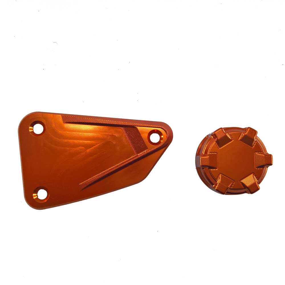 Anodised Orange CNC Front & Rear Brake Reservoir Covers to fit KTM models listed