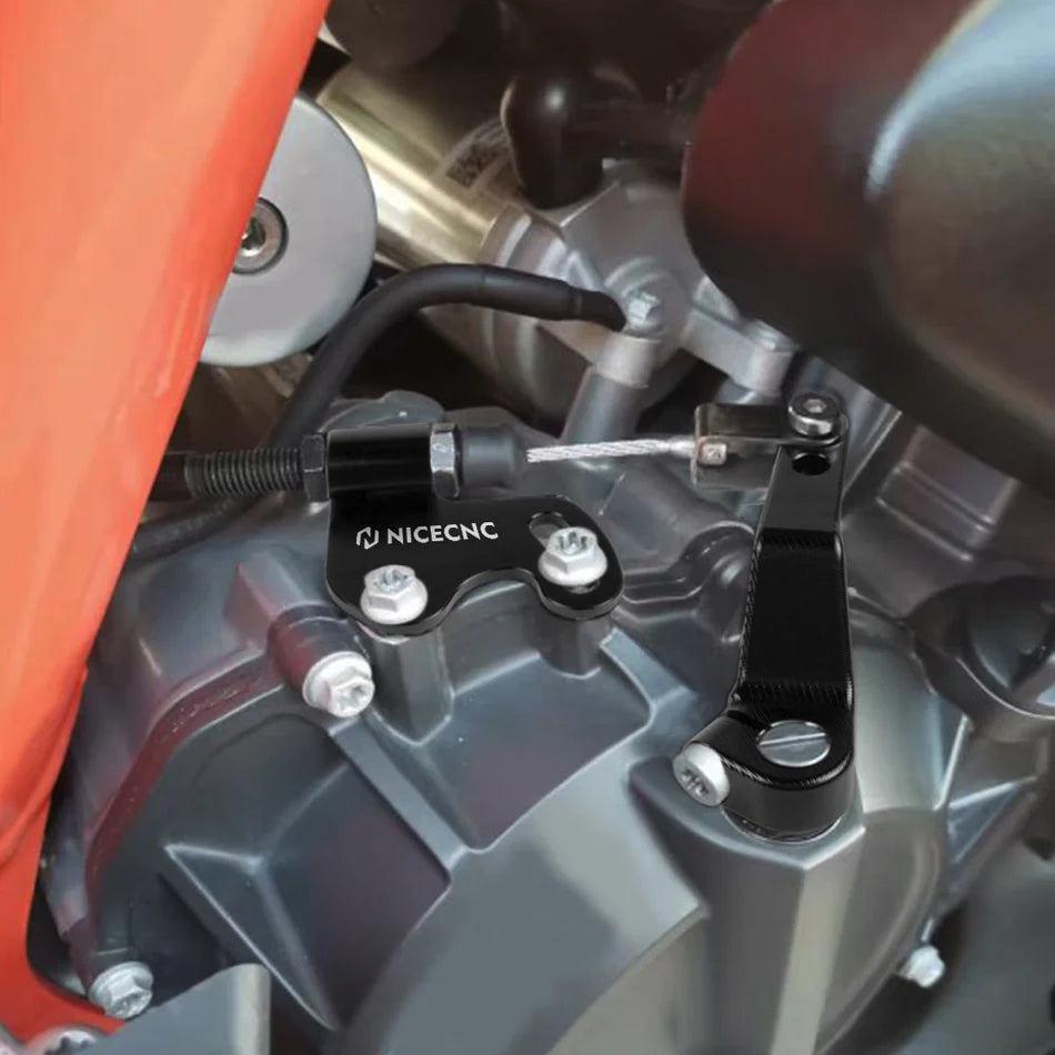 Close-up of a KTM 790/890 motorcycle engine fitted with clutch arm kit.