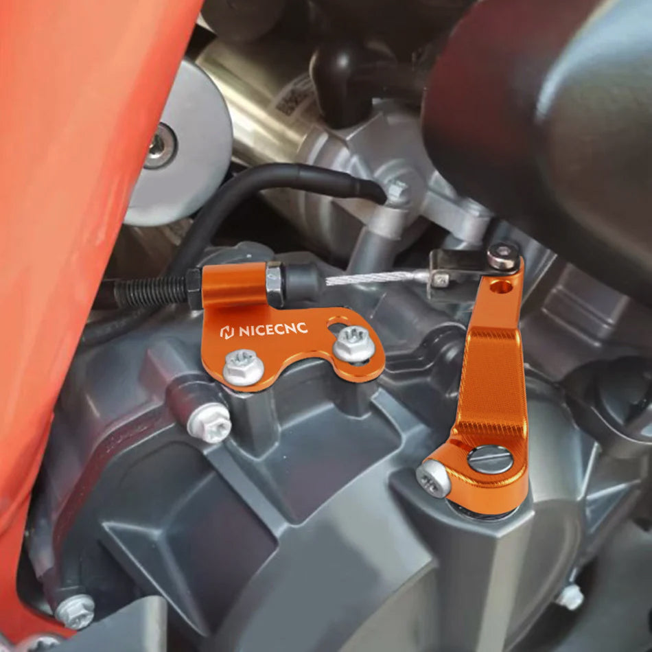 Close-up of a KTM 790/890 motorcycle engine fitted with clutch arm kit.