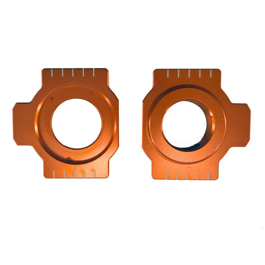 Orange Anodised Aluminium Alloy Chain Adjuster Block kit to fit KTM models listed